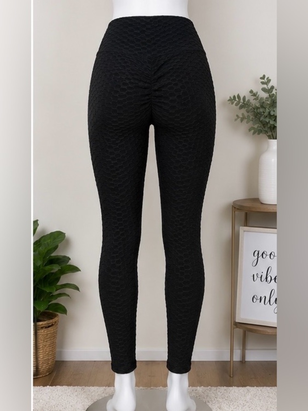 High-Waist Textured Black Leggings